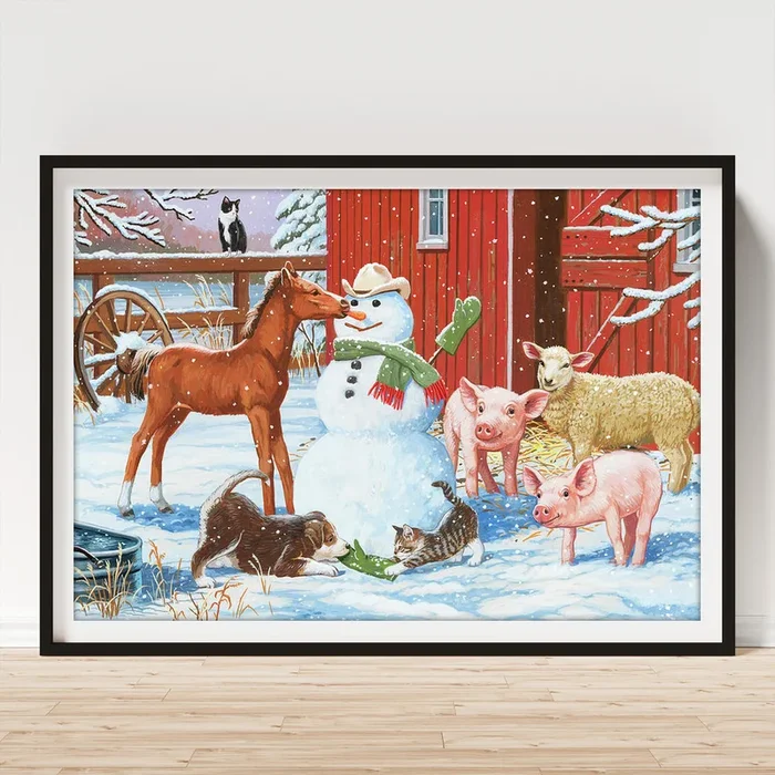 Winter Barnyard Scene Art Print