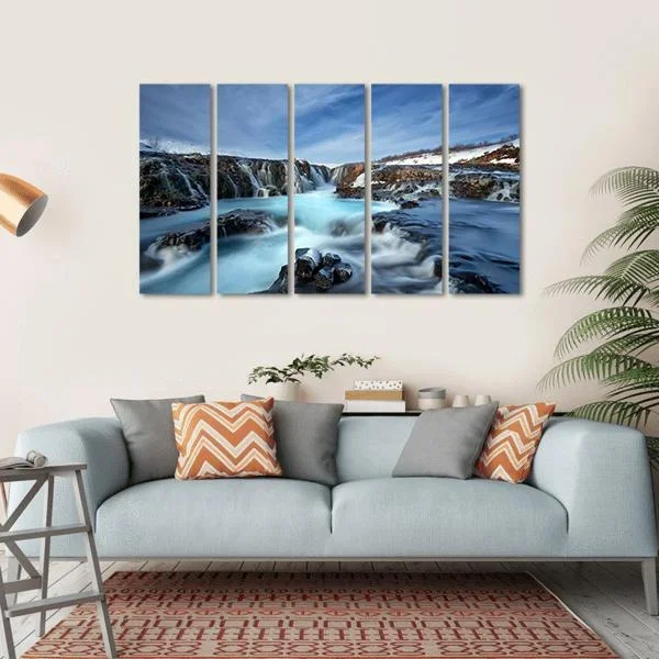 Winter Day At Bruarfoss Waterfall Canvas Wall Art