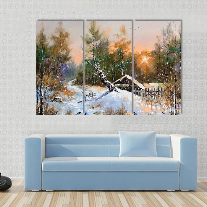 Winter Landscape at Sunset Canvas Wall Art