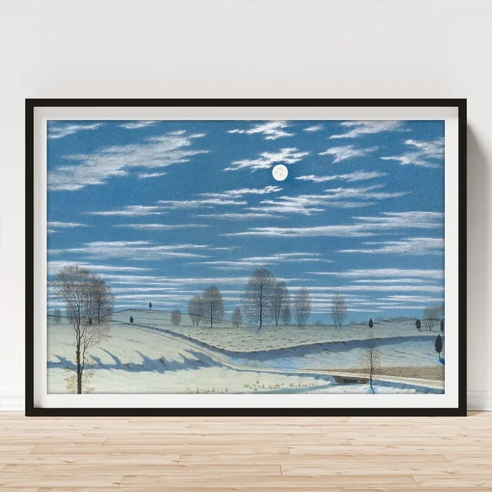 Winter Scene In Moonlight #2 Art Print