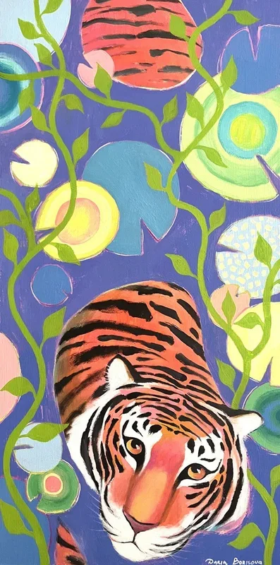 “With the Flow”. Acrylic painting on canvas, 48 x 24 in (2022) Acrylic painting by Daria Borisova
