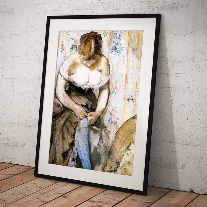 Woman fastening her garter #1 Art Print