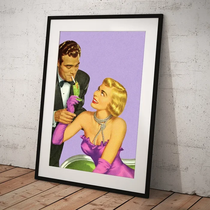 Woman Lighting Man’s Cigarette Art Print