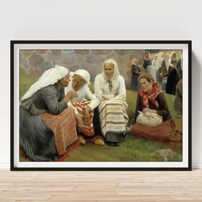 Women Outside The Church At Ruokolahti Art Print