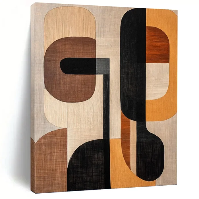 “Wood – Toned Geometric Shapes” – Brown, Black, Beige Abstract Art on Canvas DKH1242