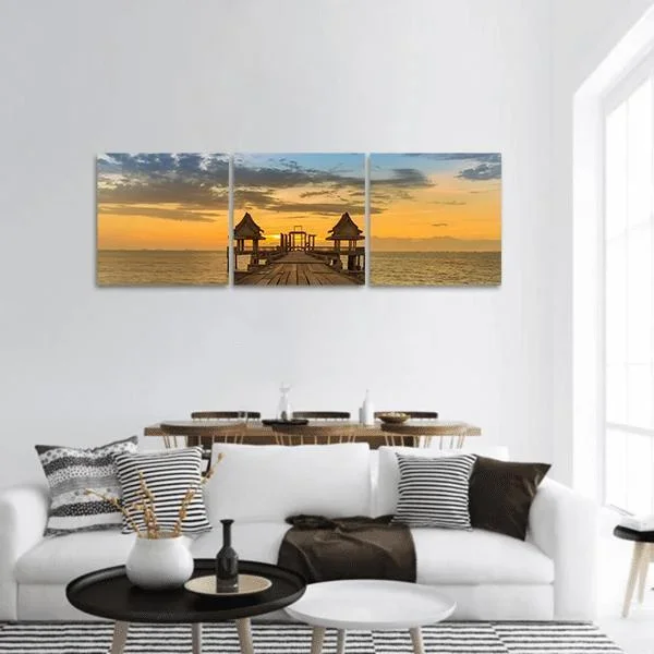 Wooden Path Leading To Seacoast Skyline Panoramic Canvas Wall Art