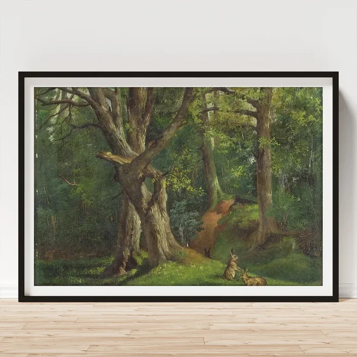 Woodland Scene With Rabbits Art Print