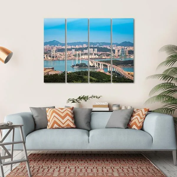 Xiamen Haicang Bridge At Dusk Canvas Wall Art