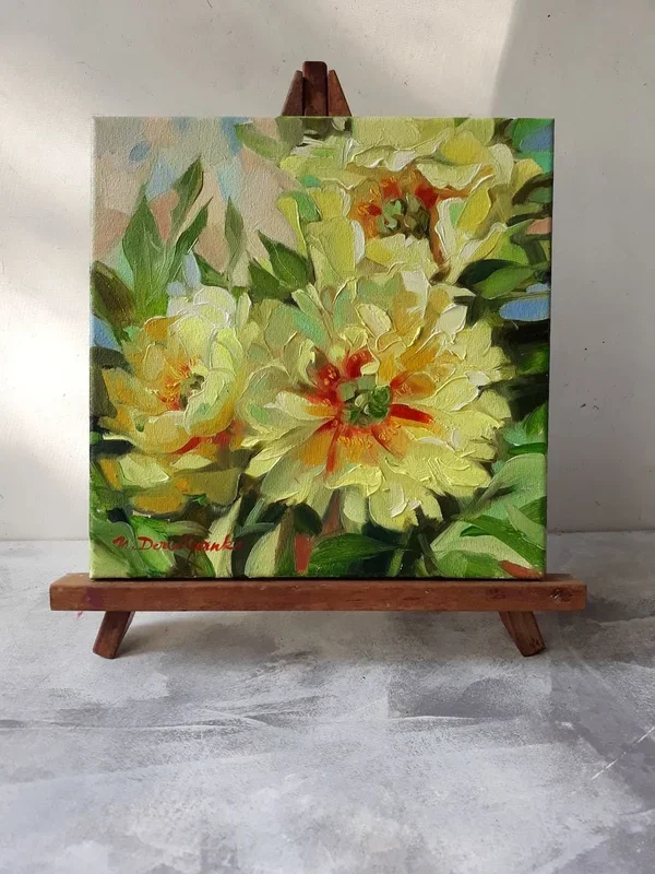 Yellow peonies flowers (2018) Oil painting by Nataly Derevyanko