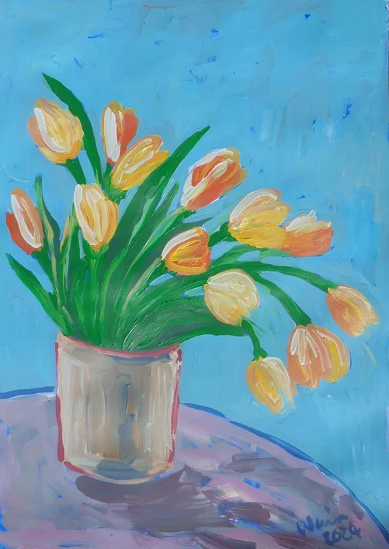 Yellow Tulips (2024) Acrylic painting by Kirsty Wain