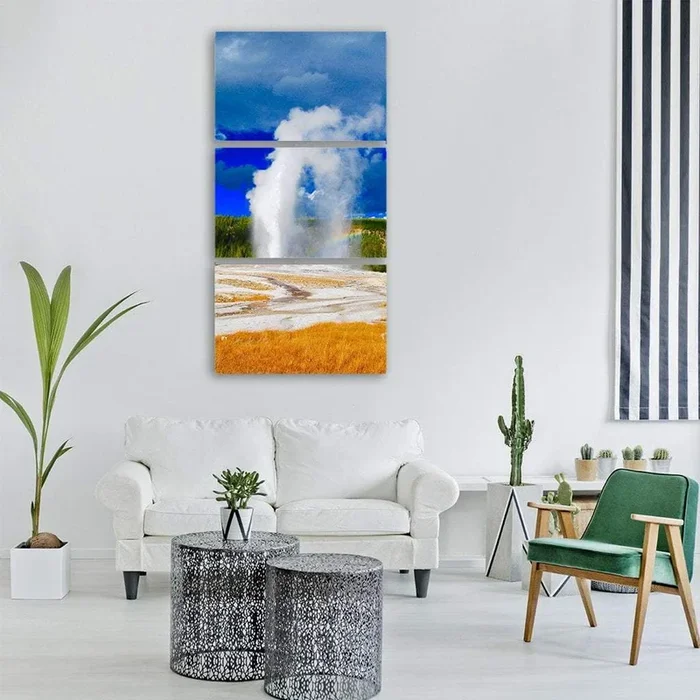 Yellowstone Geyser with Rainbow Vertical Canvas Wall Art