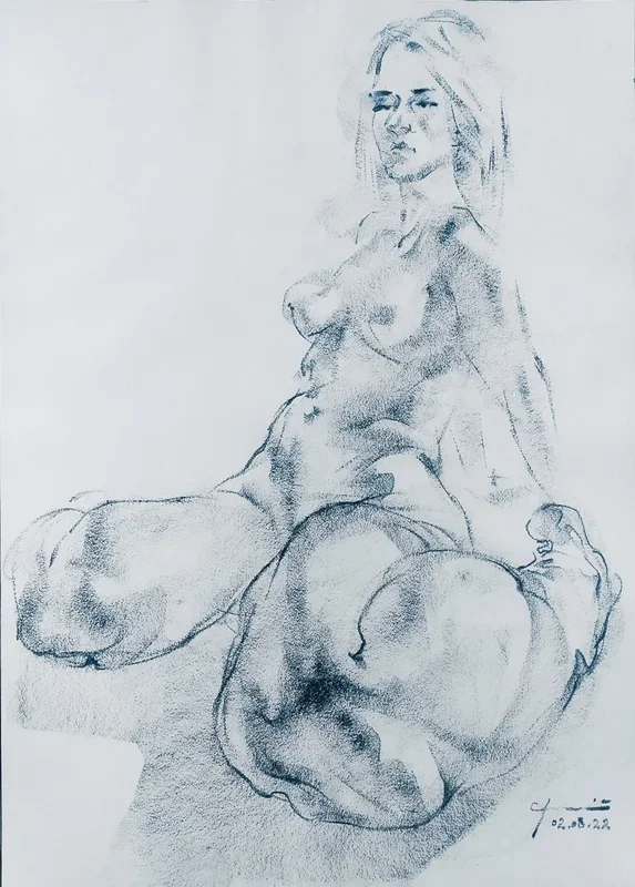 Yoga day (2022) Pastel drawing by Serhiy Sledz