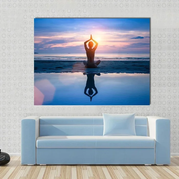 Yoga on the Sea Beach Meditation Canvas Wall Art