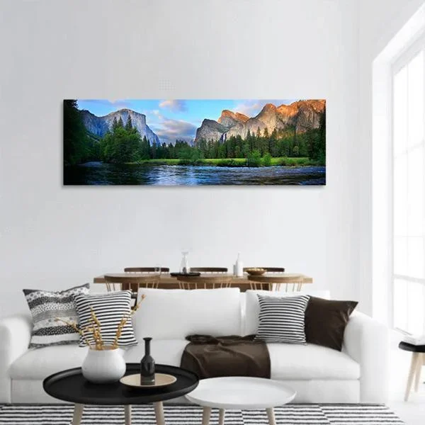 Yosemite Valley At The Merced River Panoramic Canvas Wall Art