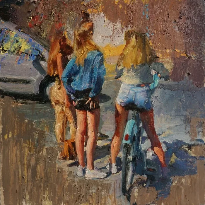 Young parisian girls (2019) Oil painting by Manuel Leonardi