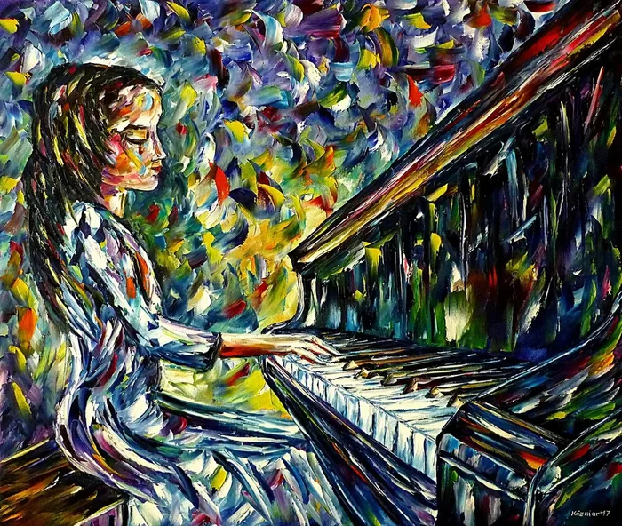 Young Piano Player (2017) Oil painting by Mirek Kuzniar