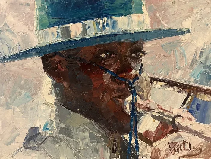 Young Trumpeter (2019) Oil painting by Paul Cheng