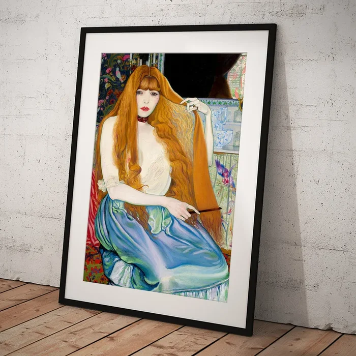 Young Woman Combing her Hair Art Print