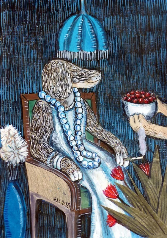 Your berries, madam (2023) Mixed-media painting by Elizabeth Vlasova