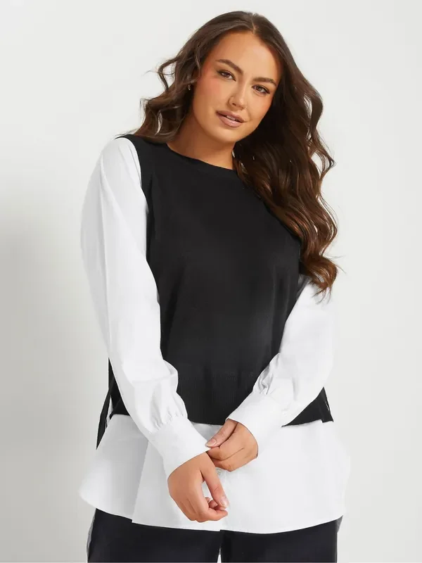 Yours Curve Black 2 in 1 Long Sleeve Shirt