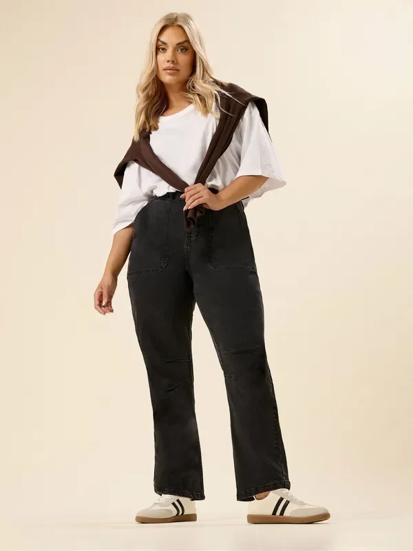 Yours Curve Black Barrel Jogger Jeans