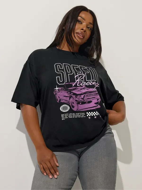 Yours Curve Black Limited Motor Sports T-Shirt