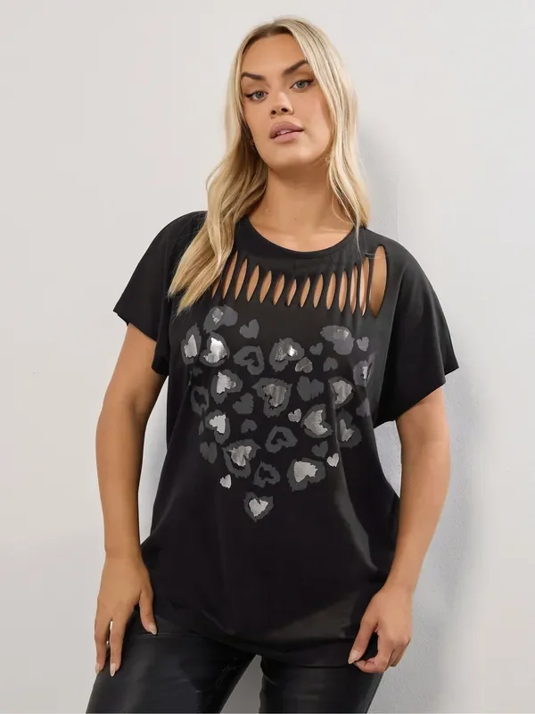 Yours Curve Black Logo Slash Detail Top
