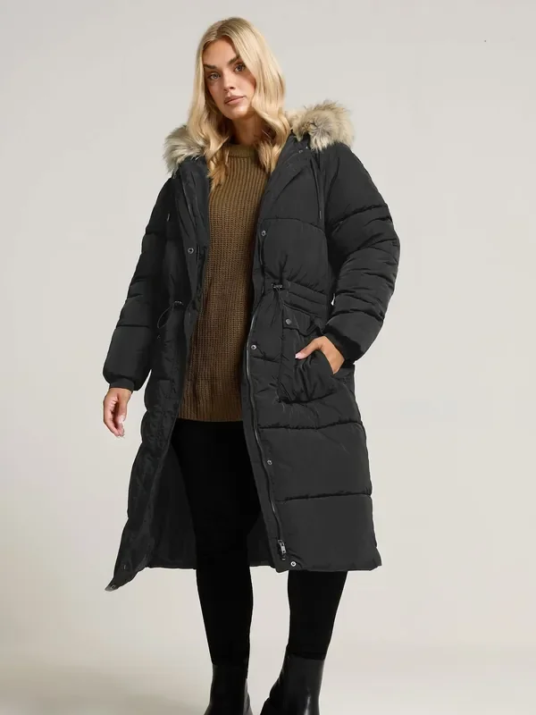 Yours Curve Black Padded Plush Parka Coat
