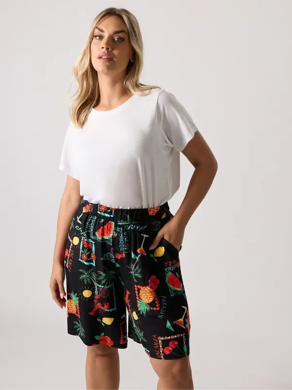 Yours Curve Black Viscose Summer Shorts