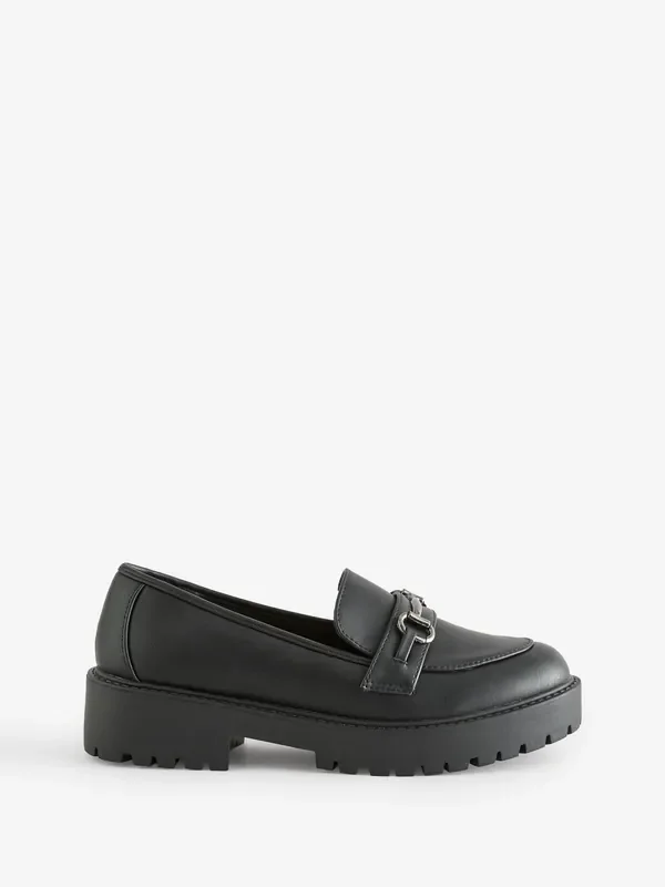 Yours Curve Black Wide Fit Wide Fit Metal Detail Loafers