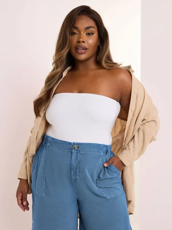 Yours Curve Blue Chambray Elastic Waist Shorts