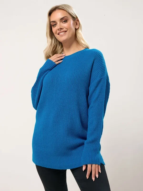 Yours Curve Blue Drop Shoulder Jumper