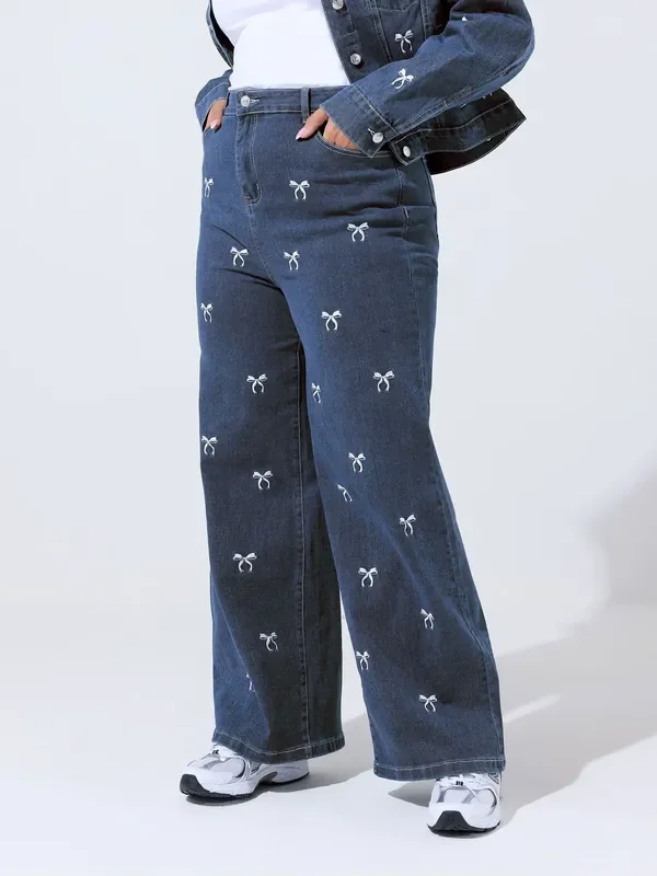 Yours Curve Blue Limited Bow Jeans