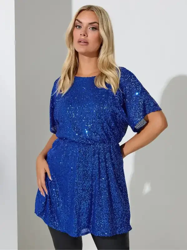 Yours Curve Blue London Sequin Peplum Top