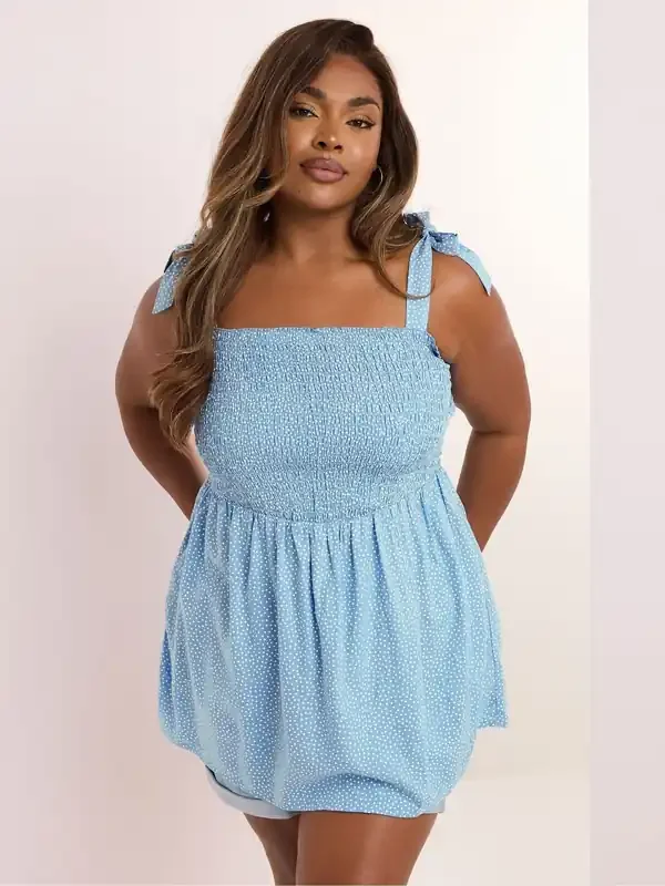 Yours Curve Blue Shirred Cami