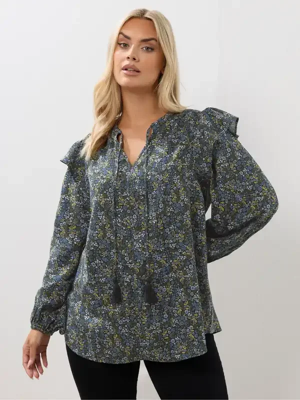 Yours Curve Blue Smock Frill Top