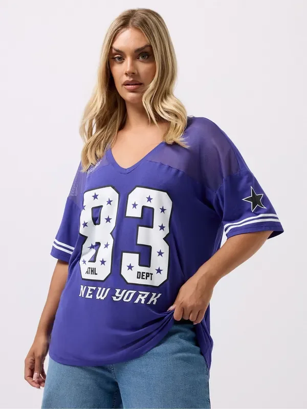 Yours Curve Blue Varsity T-Shirt