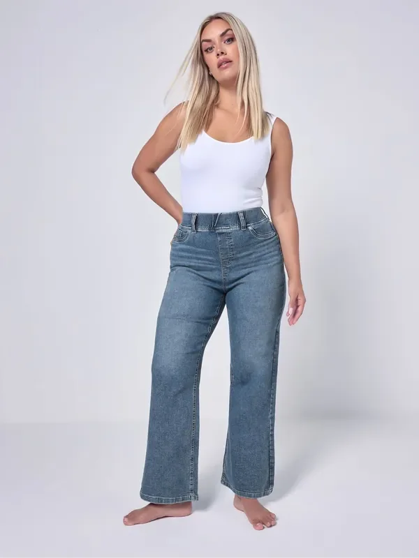 Yours Curve Blue Wide Fit Wide Leg Jeans