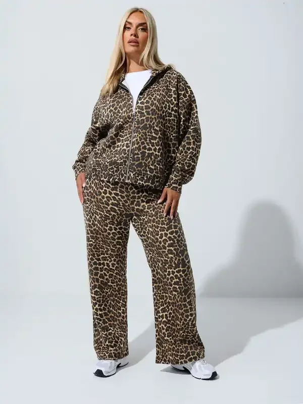 Yours Curve Brown Limited Leopard Printed Joggers