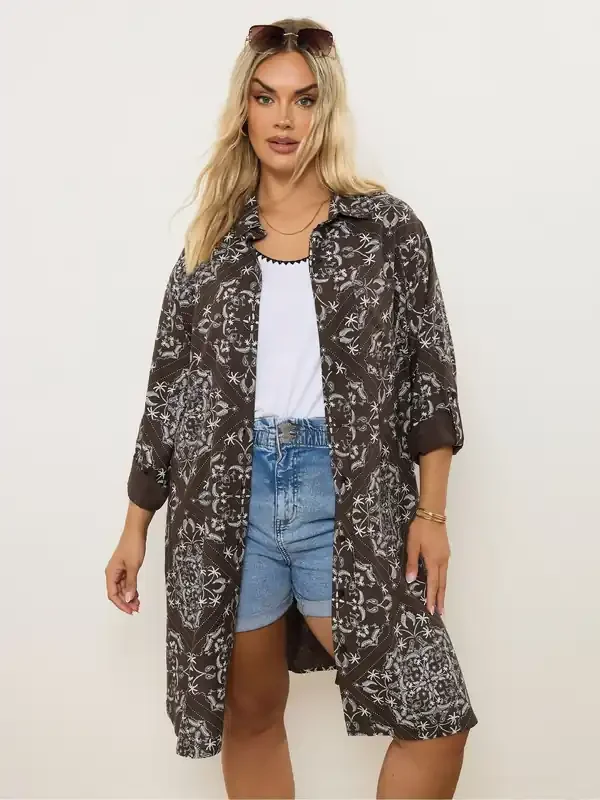 Yours Curve Brown Longline Shirt
