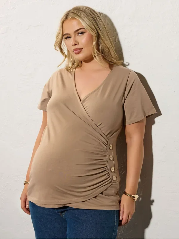 Yours Curve Brown Maternity Wrap Top