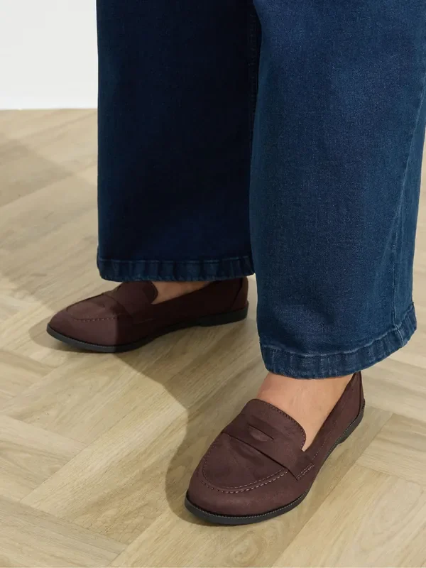 Yours Curve Brown Wide Fit Micro Suede Loafers