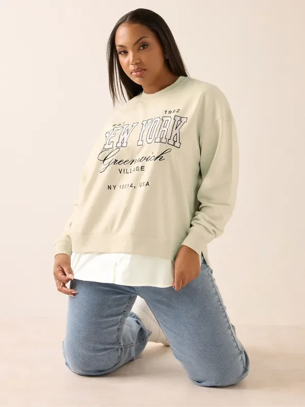 Yours Curve Cream New York Detail Sweatshirt