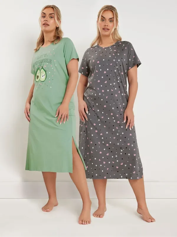 Yours Curve Green Avocuddle Midaxi Nightdress 2 Pack