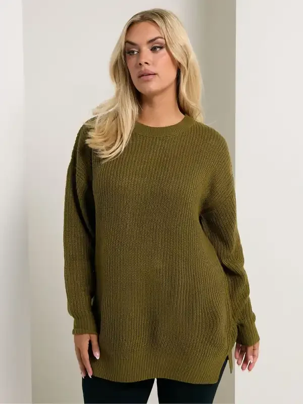 Yours Curve Green Drop Shoulder Jumper
