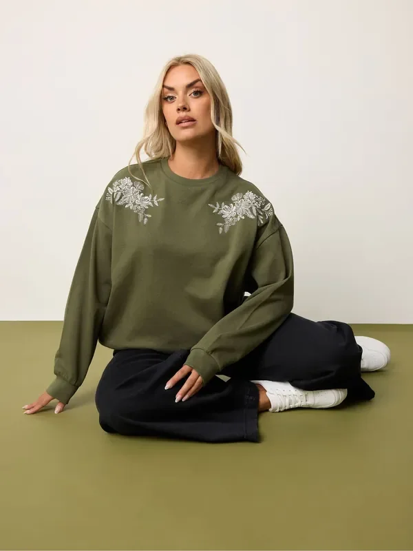 Yours Curve Green Embroidered Sweatshirt