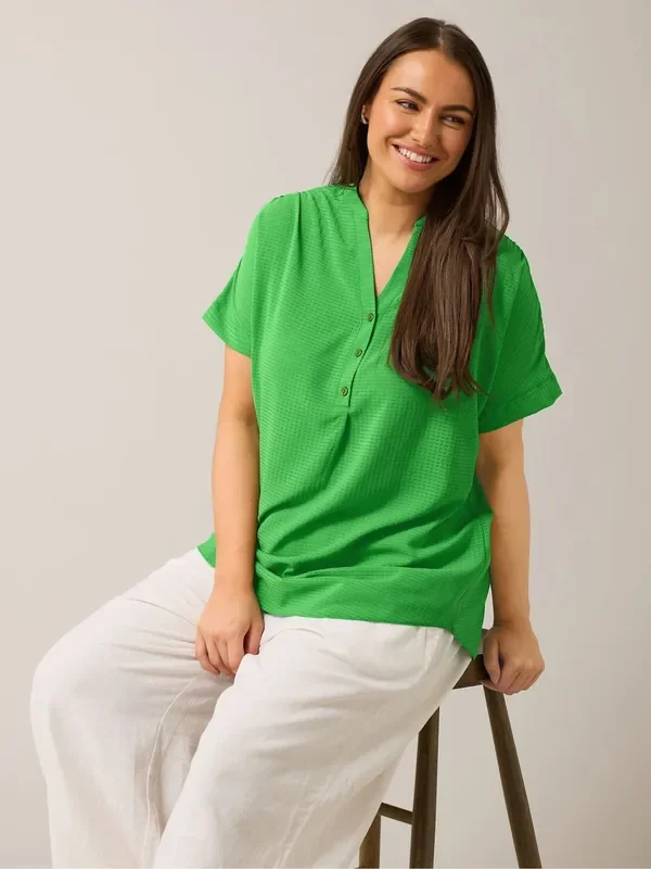 Yours Curve Green Half Placket Blouse