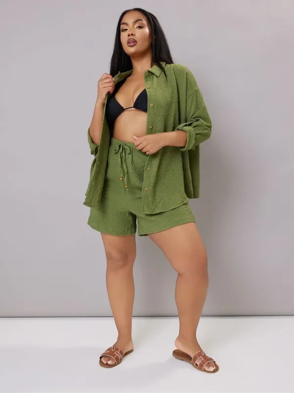 Yours Curve Green Texutre Co-Ord Long Sleeve Shirt