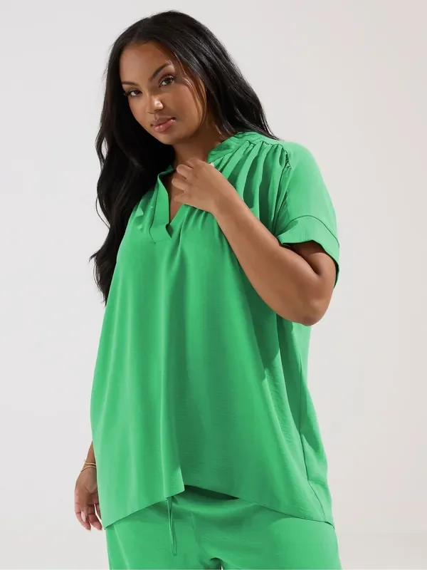 Yours Curve Green V-Neck Co-Ord Top