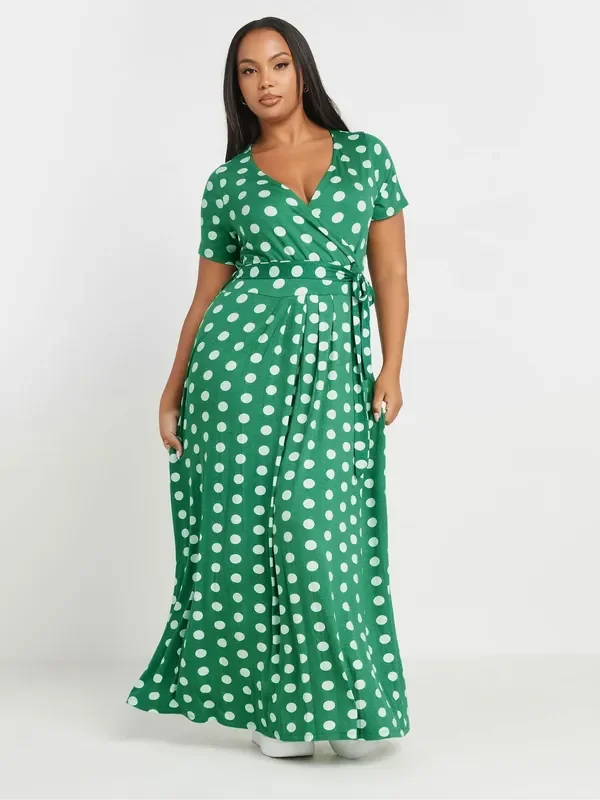 Yours Curve Green Wrap Maxi Dress